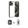 MARSİLYAN™- iPhone 15 Pro Max Kılıf Vadi Minimal - Siyah Bilvis Hayalet Cam Ekran Koruyucu + PVD Metal Kamera Lens - TU