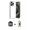 MARSİLYAN™- iPhone 15 Pro Max Kılıf Vadi Minimal - Siyah Bilvis Hayalet Cam Ekran Koruyucu + PVD Metal Kamera Lens - TU