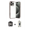 MARSİLYAN™- iPhone 15 Pro Max Kılıf Vadi Minimal - Siyah Bilvis Hayalet Cam Ekran Koruyucu + PVD Metal Kamera Lens - TU