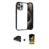 MARSİLYAN™- iPhone 15 Pro Max Kılıf Vadi Minimal - Siyah Buffer Cam Ekran Koruyucu + Raze Metal Kamera Lens - GS