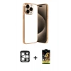 MARSİLYAN™- iPhone 15 Pro Max Kılıf Vadi Minimal - Siyah Buffer Cam Ekran Koruyucu + PVD Metal Kamera Lens - GS