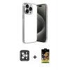 MARSİLYAN™- iPhone 15 Pro Max Kılıf Vadi Minimal - Siyah Buffer Cam Ekran Koruyucu + PVD Metal Kamera Lens - GI