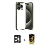 MARSİLYAN™- iPhone 15 Pro Max Kılıf Vadi Minimal - Siyah Buffer Cam Ekran Koruyucu + PVD Metal Kamera Lens - SH