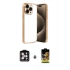 MARSİLYAN™- iPhone 15 Pro Max Kılıf Vadi Minimal - Siyah Buffer Cam Ekran Koruyucu + PVD Metal Kamera Lens - TU