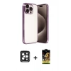 MARSİLYAN™- iPhone 15 Pro Max Kılıf Vadi Minimal - Siyah Buffer Cam Ekran Koruyucu + PVD Metal Kamera Lens - SH