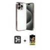MARSİLYAN™- iPhone 15 Pro Max Kılıf Vadi Minimal - Siyah Buffer Cam Ekran Koruyucu + PVD Metal Kamera Lens - GI