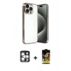 MARSİLYAN™- iPhone 15 Pro Max Kılıf Vadi Minimal - Siyah Buffer Cam Ekran Koruyucu + PVD Metal Kamera Lens - GS
