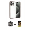 MARSİLYAN™- iPhone 15 Pro Max Kılıf Vadi Minimal - Siyah Buffer Cam Ekran Koruyucu + PVD Metal Kamera Lens - TU