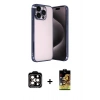 MARSİLYAN™- iPhone 15 Pro Max Kılıf Vadi Minimal - Siyah Buffer Cam Ekran Koruyucu + PVD Metal Kamera Lens - TU