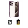 MARSİLYAN™- iPhone 15 Pro Max Kılıf Vadi Minimal - Siyah Buffer Cam Ekran Koruyucu + PVD Metal Kamera Lens - LT