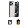 MARSİLYAN™- iPhone 15 Pro Max Kılıf Vadi Minimal - Siyah Buffer Cam Ekran Koruyucu + PVD Metal Kamera Lens - LT