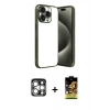MARSİLYAN™- iPhone 15 Pro Max Kılıf Vadi Minimal - Siyah Buffer Cam Ekran Koruyucu + PVD Metal Kamera Lens - GS