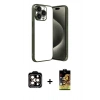 MARSİLYAN™- iPhone 15 Pro Max Kılıf Vadi Minimal - Siyah Buffer Cam Ekran Koruyucu + PVD Metal Kamera Lens - TU