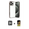 MARSİLYAN™- iPhone 15 Pro Max Kılıf Vadi Minimal - Siyah Buffer Cam Ekran Koruyucu + PVD Metal Kamera Lens - SH