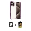 MARSİLYAN™- iPhone 15 Pro Max Kılıf Vadi Minimal - Siyah Buffer Cam Ekran Koruyucu + PVD Metal Kamera Lens - GI