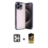 MARSİLYAN™- iPhone 15 Pro Max Kılıf Vadi Minimal - Siyah Buffer Cam Ekran Koruyucu + PVD Metal Kamera Lens - GS