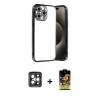 MARSİLYAN™- iPhone 15 Pro Max Kılıf Vadi Minimal - Siyah Buffer Cam Ekran Koruyucu + PVD Metal Kamera Lens - GI