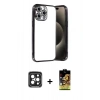 MARSİLYAN™- iPhone 15 Pro Max Kılıf Vadi Minimal - Siyah Buffer Cam Ekran Koruyucu + PVD Metal Kamera Lens - SH