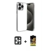 MARSİLYAN™- iPhone 15 Pro Max Kılıf Vadi Minimal - Siyah Buffer Cam Ekran Koruyucu + PVD Metal Kamera Lens - LT