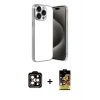 MARSİLYAN™- iPhone 15 Pro Max Kılıf Vadi Minimal - Siyah Buffer Cam Ekran Koruyucu + PVD Metal Kamera Lens - TU