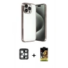 MARSİLYAN™- iPhone 15 Pro Max Kılıf Vadi Minimal - Siyah Buffer Cam Ekran Koruyucu + PVD Metal Kamera Lens - LT