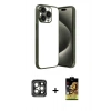MARSİLYAN™- iPhone 15 Pro Max Kılıf Vadi Minimal - Siyah Buffer Cam Ekran Koruyucu + PVD Metal Kamera Lens - GI