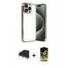 MARSİLYAN™- iPhone 15 Pro Max Kılıf Vadi Minimal - Siyah Buffer Cam Ekran Koruyucu + Raze Metal Kamera Lens - LT