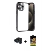 MARSİLYAN™- iPhone 15 Pro Max Kılıf Vadi Minimal - Siyah Buffer Cam Ekran Koruyucu + Raze Metal Kamera Lens - LT