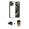 MARSİLYAN™- iPhone 15 Pro Max Kılıf Vadi Minimal - Siyah Buffer Cam Ekran Koruyucu + Raze Metal Kamera Lens - TMGI