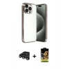 MARSİLYAN™- iPhone 15 Pro Max Kılıf Vadi Minimal - Siyah Buffer Cam Ekran Koruyucu + Raze Metal Kamera Lens - TMGI