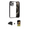 MARSİLYAN™- iPhone 15 Pro Max Kılıf Vadi Minimal - Siyah Buffer Cam Ekran Koruyucu + Raze Metal Kamera Lens - TMGI