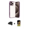 MARSİLYAN™- iPhone 15 Pro Max Kılıf Vadi Minimal - Siyah Buffer Cam Ekran Koruyucu + Raze Metal Kamera Lens - TMGI