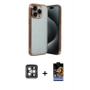 MARSİLYAN™- iPhone 15 Pro Max Kılıf Vadi Minimal - Siyah Buffer Hayalet Cam Ekran Koruyucu + Gri PVD Metal Kamera Lens