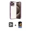 MARSİLYAN™- iPhone 15 Pro Max Kılıf Vadi Minimal - Siyah Buffer Hayalet Cam Ekran Koruyucu + Gri PVD Metal Kamera Lens