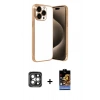 MARSİLYAN™- iPhone 15 Pro Max Kılıf Vadi Minimal - Siyah Buffer Hayalet Cam Ekran Koruyucu + Gri PVD Metal Kamera Lens