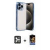 MARSİLYAN™- iPhone 15 Pro Max Kılıf Vadi Minimal - Siyah Buffer Hayalet Cam Ekran Koruyucu + Gri PVD Metal Kamera Lens