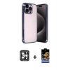 MARSİLYAN™- iPhone 15 Pro Max Kılıf Vadi Minimal - Siyah Buffer Hayalet Cam Ekran Koruyucu + Gri PVD Metal Kamera Lens