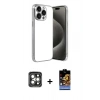 MARSİLYAN™- iPhone 15 Pro Max Kılıf Vadi Minimal - Siyah Buffer Hayalet Cam Ekran Koruyucu + Gri PVD Metal Kamera Lens