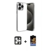 MARSİLYAN™- iPhone 15 Pro Max Kılıf Vadi Minimal - Siyah Buffer Hayalet Cam Ekran Koruyucu + PVD Metal Kamera Lens - GS