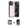 MARSİLYAN™- iPhone 15 Pro Max Kılıf Vadi Minimal - Siyah Buffer Hayalet Cam Ekran Koruyucu + PVD Metal Kamera Lens - GS