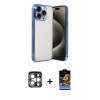 MARSİLYAN™- iPhone 15 Pro Max Kılıf Vadi Minimal - Siyah Buffer Hayalet Cam Ekran Koruyucu + PVD Metal Kamera Lens - GS