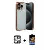 MARSİLYAN™- iPhone 15 Pro Max Kılıf Vadi Minimal - Siyah Buffer Hayalet Cam Ekran Koruyucu + PVD Metal Kamera Lens - GS