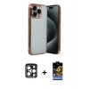 MARSİLYAN™- iPhone 15 Pro Max Kılıf Vadi Minimal - Siyah Buffer Hayalet Cam Ekran Koruyucu + PVD Metal Kamera Lens - LT