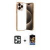 MARSİLYAN™- iPhone 15 Pro Max Kılıf Vadi Minimal - Siyah Buffer Hayalet Cam Ekran Koruyucu + PVD Metal Kamera Lens - LT