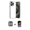 MARSİLYAN™- iPhone 15 Pro Max Kılıf Vadi Minimal - Siyah Buffer Hayalet Cam Ekran Koruyucu + PVD Metal Kamera Lens - LT