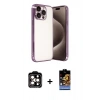MARSİLYAN™- iPhone 15 Pro Max Kılıf Vadi Minimal - Siyah Buffer Hayalet Cam Ekran Koruyucu + PVD Metal Kamera Lens - TU