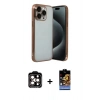MARSİLYAN™- iPhone 15 Pro Max Kılıf Vadi Minimal - Siyah Buffer Hayalet Cam Ekran Koruyucu + PVD Metal Kamera Lens - TU