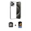 MARSİLYAN™- iPhone 15 Pro Max Kılıf Vadi Minimal - Siyah Buffer Hayalet Cam Ekran Koruyucu + PVD Metal Kamera Lens - TU