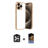 MARSİLYAN™- iPhone 15 Pro Max Kılıf Vadi Minimal - Siyah Buffer Hayalet Cam Ekran Koruyucu + PVD Metal Kamera Lens - TU