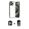 MARSİLYAN™- iPhone 15 Pro Max Kılıf Vadi Minimal - Siyah Buffer Hayalet Cam Ekran Koruyucu + PVD Metal Kamera Lens - TU